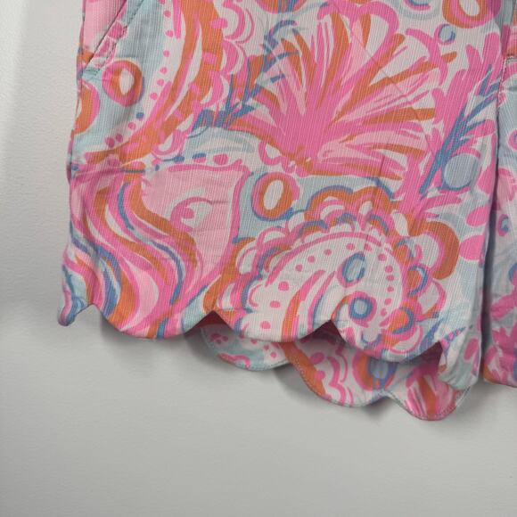 Lilly Pulitzer Shorts Women 2 Pink Buttercup 100% Cotton Scalloped Coastal Prep - Picture 4 of 8